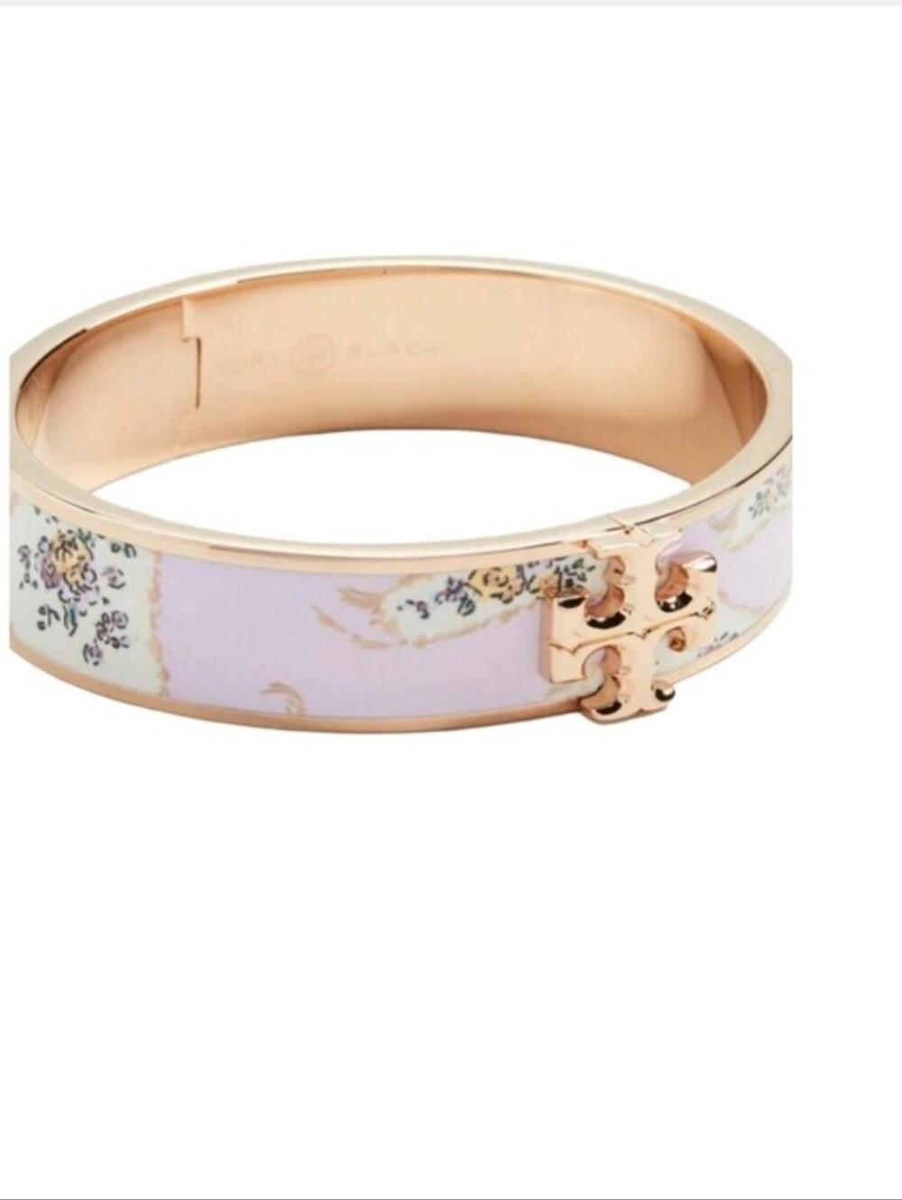Fashion Jewelry Lavender Hinged Enamel Floral Gold-Trim Logo Hinge Bracelet - Picture 6 of 8